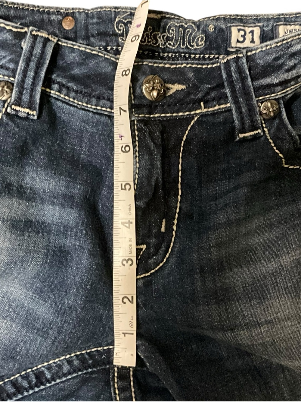 Miss Me Womens Bootcut Jeans 31 Dark Wash Stretch Denim Aztec Embroidered EUC - Picture 11 of 13